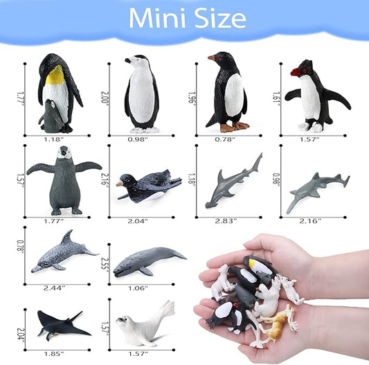 SIENON 26Pack Polar Animal Figures,Mini Plastic Arctic Antarctic Sea Animal Figurines Penguin Polar Bear Walrus Snowy Owl Wolf for Kids Toddlers Birthday Cake Topper Gift Easter Egg Filler
