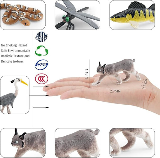 1-2 Inch North American Great Lakes Animals Set for Cake Topper Mini Biome Animals Figurines Set Plastic Water Snake Bat Goose Figurines Dragonfly Figure Toy Gift for Kid Toddlers