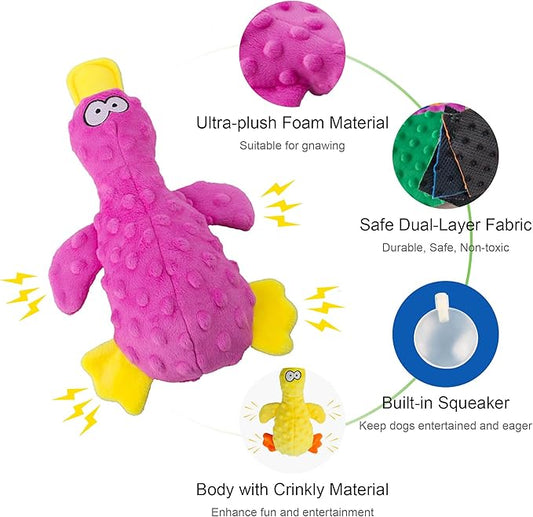 Dog Squeaky Toy Duck - 2 Packs, Durable Plush Toys for Large Dogs, Interactive Play, Sturdy, Soft, and Crinkly, Ideal for Small to Large Dogs (Blue & Purple)