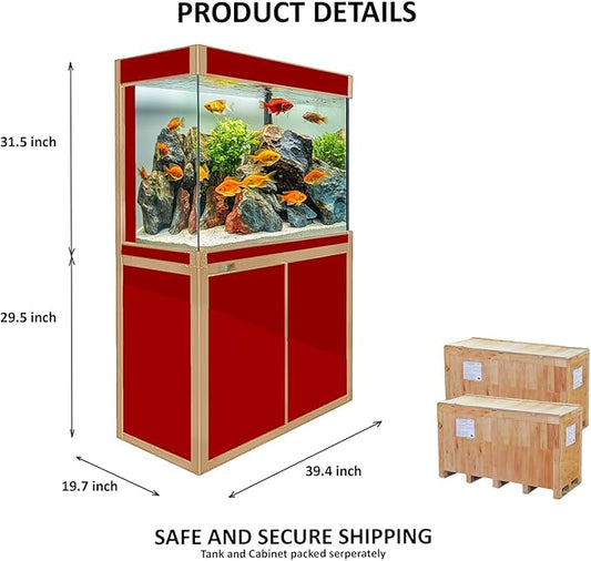 100-Gallon Aquarium Tempered and Ultra-Clear Glass (Full Setup) in Red with Gold Trims