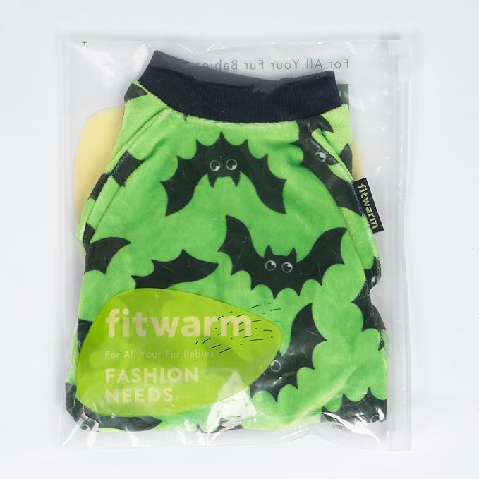 Fitwarm Halloween Bat Dog Pajamas, Funny Costumes for Small Dogs Boy Girl, Pet Outfit, Lime Green, Black, Small