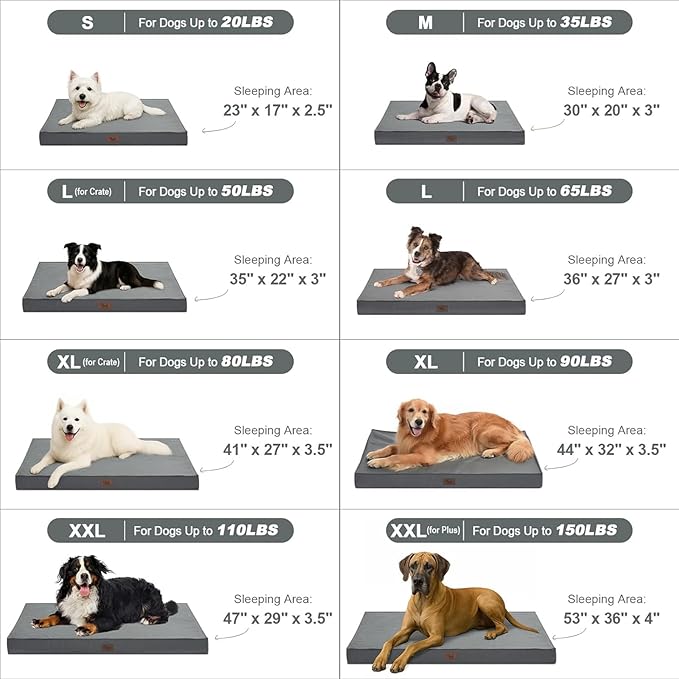 Orthopedic Dog Bed for Large Dogs, Outdoor Waterproof Dog Bed Washable Pet Bed for Large Sized Dogs with Egg Crate Foam Pet Bed Mat, Removable Oxford Cooling Cover, Grey