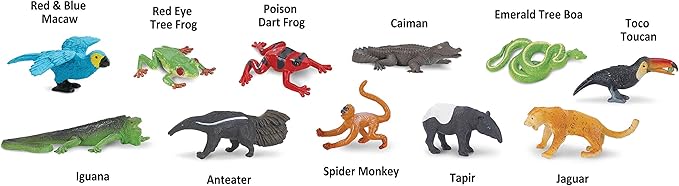 Safari Ltd. Rainforest TOOB - 11 Figurines: Macaw, Frogs, Toucan, Iguana, Monkey, and More - Educational Toy Figures For Boys, Girls, and Kids Ages 3+