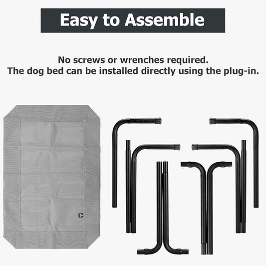 Elevated Dog Bed for Outdoor, XL Raised Dog Cot with Washable Mesh, Cooling Pet Cot Chew Proof for Outside Camping, 47 inch Grey