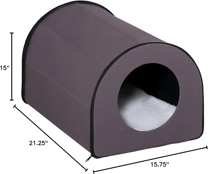 PawHut Dome Heated Cat House Portable and Waterproof Pet Shelter for Kitty in Winter, Brown