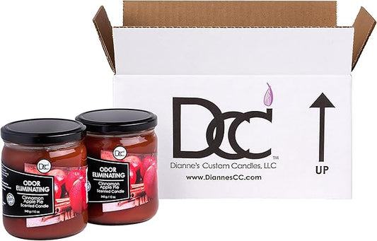 Cinnamon Apple Pie Two Pack Odor Eliminating Highly Fragranced Candle - Eliminates 95% of Pet, Smoke, Food, and Other Smells Quickly - Up to 80 Hour Burn time - 12 Ounce Premium Soy Blend