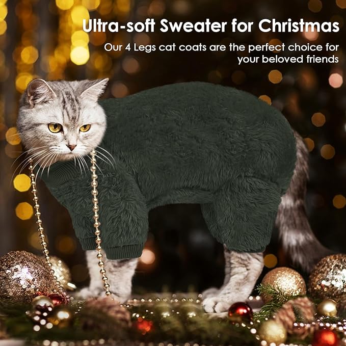 SUNFURA Sphynx Hairless Cat Sweater, Full Body Warm Fleece Sweaters with Sleeves for Cats, Soft Turtleneck Cat Clothes, Cozy Pullover Pajamas for Hairless Cats Devon, Donskoy, Army Green L