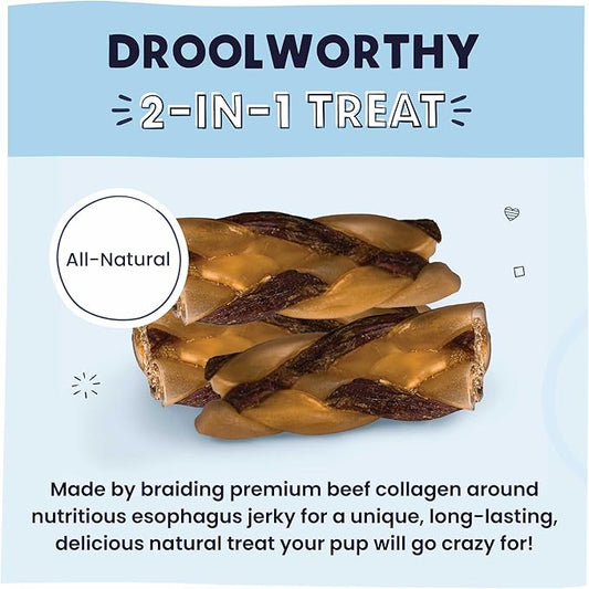 Pawstruck 2-in-1 Collagen Wrapped Jerky Natural Treats for Dogs - 5 Medium Braids - Limited Ingredient Grain Free for Small, Medium, and Large Dogs