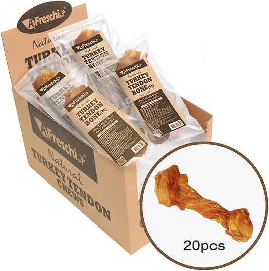 AFreschi Natural Turkey Tendon Bone (M) 20 Units/Box, Dog Treats for Signature Series, All Natural Human Grade Puppy Chew, USA-Sourced Turkey Tendon, Hypoallergenic, Rawhide Alternative
