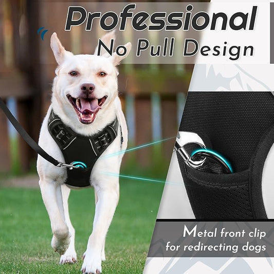 Eagloo Dog Harness for Large Dogs, No Pull Service Vest with Reflective Strips and Control Handle, Adjustable and Comfortable for Walking, No Choke Pet Harness with 2 Metal Rings, Black, L