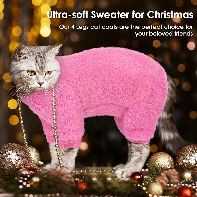 SUNFURA Sphynx Hairless Cat Sweater, Full Body Warm Fleece Sweaters with Sleeves for Cats, Soft Turtleneck Cat Clothes, Cozy Pullover Pajamas for Hairless Cats Devon, Donskoy & Small Dogs, Hot Pink M