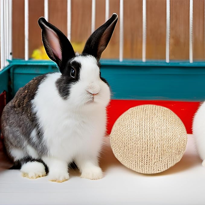 KEYIDE Extra Large Rabbit Ball Toy, 4.7in Natural Sisal Bunny Scratch Ball, Interactive Small Animal Toys for Chinchilla Guinea Pig Rat Playing Scratching Biting