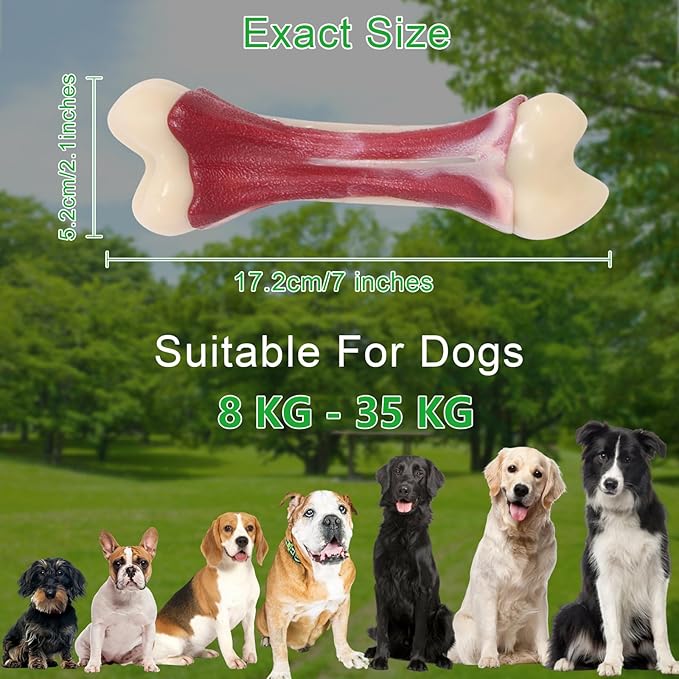Dog Chew Toys for Aggressive Chewers Beef Flavor Indestructible Nylon Puppy Bone Tough Teething & Calming for Large Medium Breeds(20lbs-75lbs) Birthday Gift Christmas