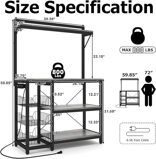 Aquarium Stand with Power Outlets,55-70 Gallon Fish Tank Stand with 3 Baskets,2 Storage Shelf , 5-Tier Heavy Duty Metal Tank Stand Suitable for Turtle Tank, Reptile Terrarium