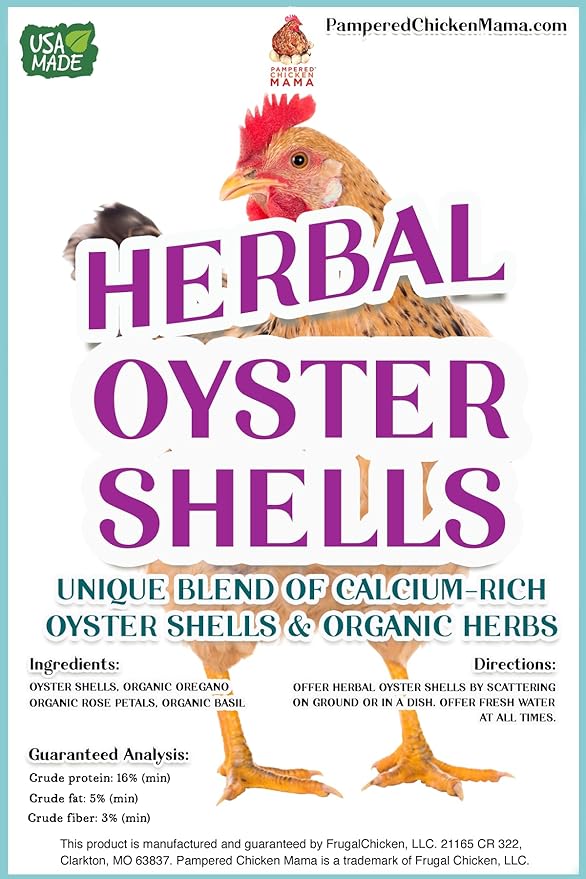 Pampered Chicken Mama Herbal Oyster Shells High Calcium Supplement for Pet Chickens, Ducks, and Other Poultry, Crushed Oyster Shells for Chickens with Herbs (6 POUNDS)