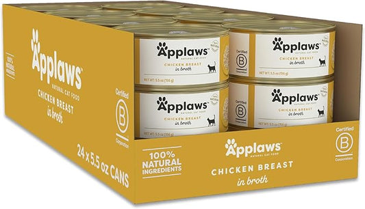 Applaws Natural Wet Cat Food in Broth, Limited and Natural Ingredients, High Protein with No Artificial Additives, Chicken Breast in Broth (6 x 5.5oz Cans)