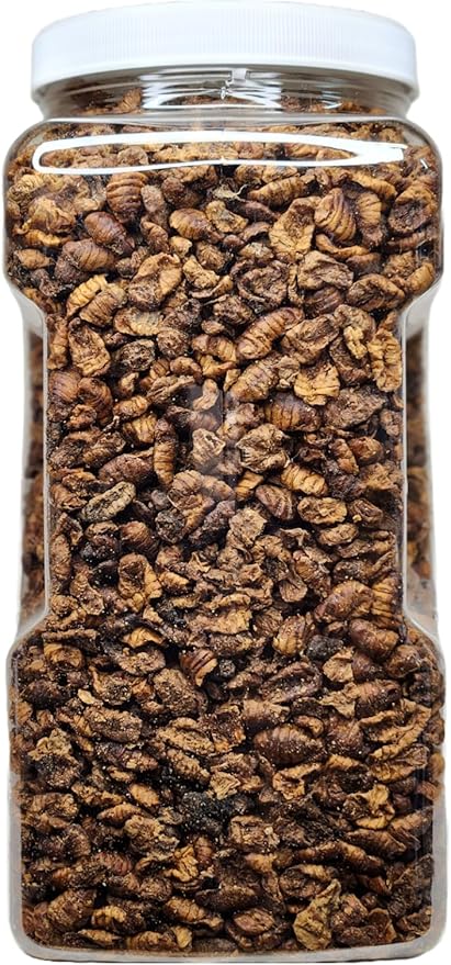 Aquatic Foods Inc. Silkworm Pupae, Freeze Dried for Koi, Pond Fish, Turtles, Large Fish. Silkworm is Rich in Natural Lipids & Proteins and a Natural Color Enhancing Treat..1-lb Med Jar