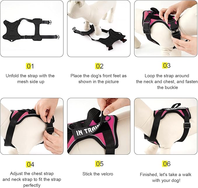 Demigreat Service Dog Harness, Reflective Dog Vest Harness with 5 PCS Patches, Adjustable Soft Oxford Pet Harness, Inner Layer Mesh, Easy to Control for Dogs