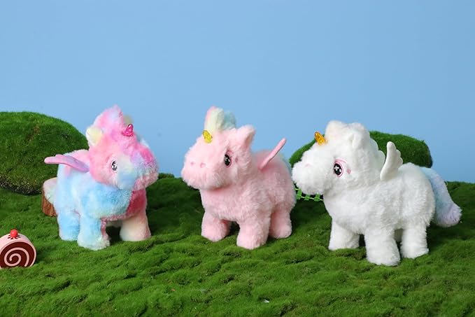 Hopearl Walking Unicorn with Glowing Horn Interactive Electronic Pet Plush Unicorn Toy with Sounds and Movements Animated Gift for Toddlers Birthday, White, 7''