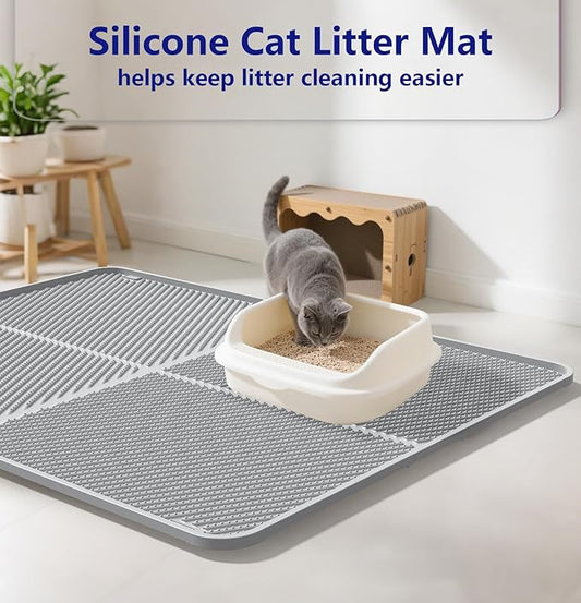 Silicone Cat Litter Mat,Extra Large Litter Trapping Mat,Waterproof,Litter Box Mat for Floor,Easy Clean,Non-Slip Litter Catcher Mat,Cat Supplies Needs 40" x30.5” (Grey, 40x30.5x0.55 in)