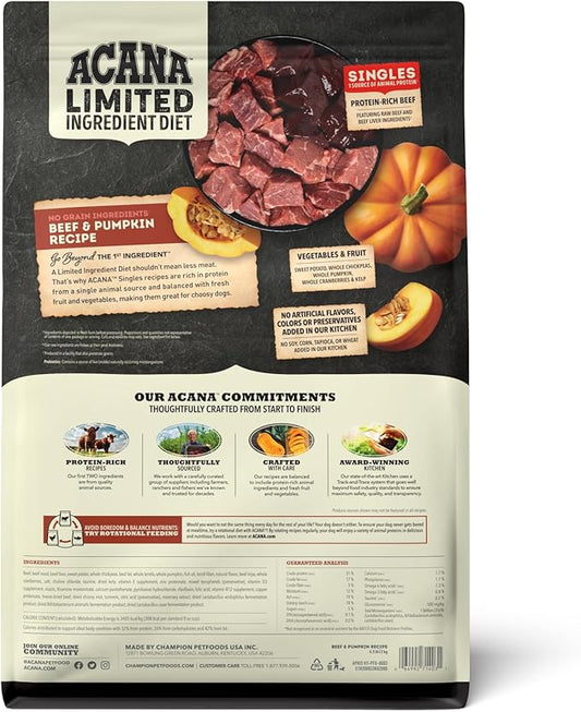 ACANA Singles Limited Ingredient Grain Free High Protein Dry Dog Food Beef & Pumpkin Recipe 4.5lb Bag