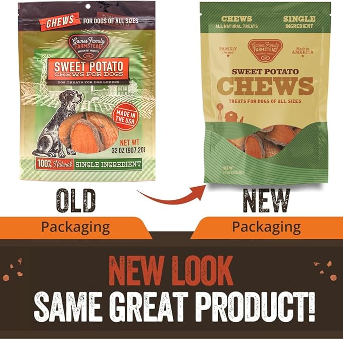 Gaines Family Farmstead Sweet Potato Chews for Dogs - 32 oz Bag, Single Ingredient, Sweet Potato Dog Treats, High Fiber, Grain-Free, Rawhide Alternative, Vitamin-Rich, Made in USA