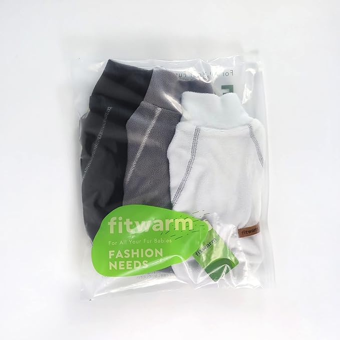 Fitwarm 3 Pack Classic Fleece Sweater, Turtleneck Sweatshirt, Winter Clothes for Small Dogs & Cats, Pet Pullover Jumper, Cat Apparel, Black, Grey, White, XL