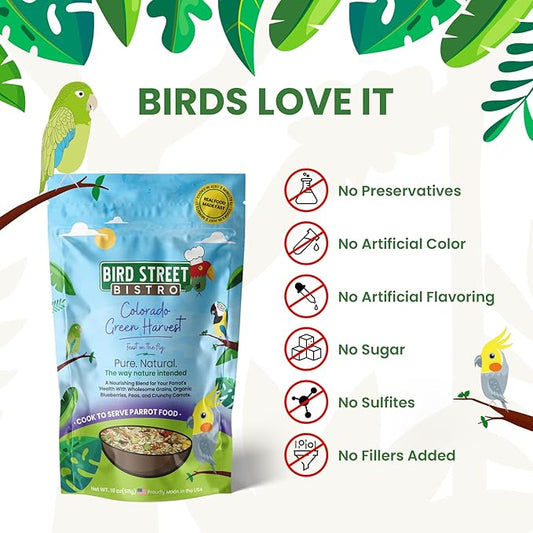 Parrot Food - Parakeet & Cockatiel Food - Cooks in 3-15 min w/Natural & Organic Grains, Legumes, Non-GMO Fruits, Vegetables & Healthy Spices