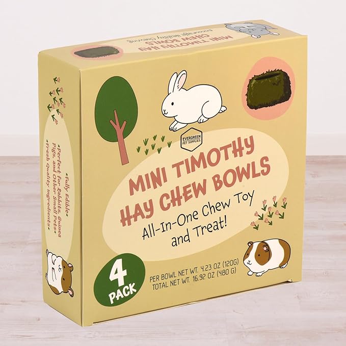 Evergreen Pet Supplies Guinea Pig Bowl - 4-Pack, Green & Brown - Edible Food & Chew Bowls for Rabbits & Guinea Pigs - Toys for Ferrets & Hamsters