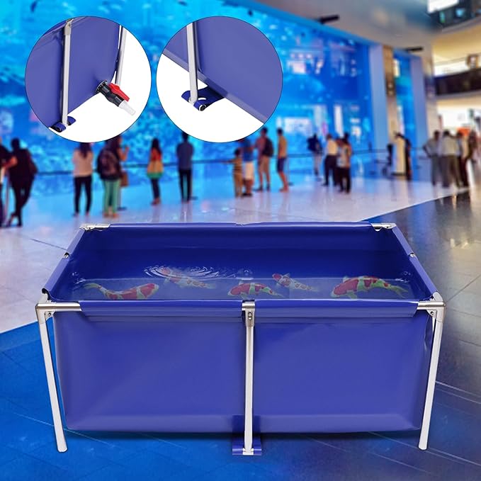 Koi Aquarium Tank, Cuboid Aquarium Fish Water Tank Ornamental Swimming Pool Small Pond Tub with Drain and Hexagonal Wrench for Lobster, Leeches 47.2 * 31.4 * 19.6 Inch