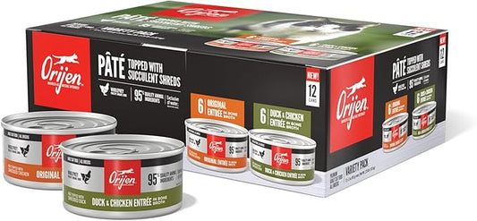 ORIJEN Premium Pate Wet Cat Food Variety Pack: Original + Duck & Chicken Recipes 3oz Cans (12 Count, 6 of Each)