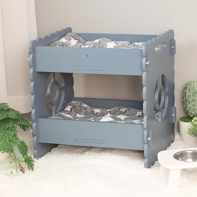 Cat Bunk Beds for 2 Indoor Cats,Double Raised Cat Bed,Elevated Cat Bed Furniture,Modern Cat Condo with Matress,Protect Cat's Hip Joint for All Seasons,Easy to Assemble(19.7“x15 x19.2,Grey)