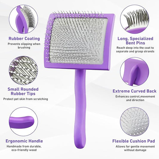 Slicker Brush for Dogs, Best Doodle & Poodle Brush for Long Haired Dogs, Large Dog Hair Brush with Little Round Rubber Tips, Dog Slicker Brushes Goldendoodle Long Pin Detangler for Dematting