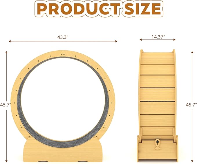 45'' Cat Exercise Wheel for Indoor Cats, Cat Running Treadmill Wheel with Detachable Carpet & Toy for Running/Walking/Training, Suitable for Most Cats
