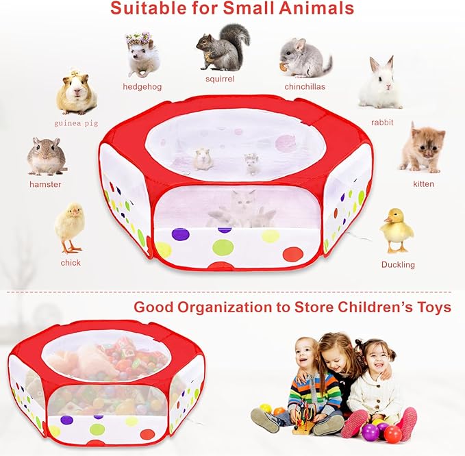 XIRGS Small Animal Playpen, Pet Playpen for Cat/Rabbit/Hamster/Guinea Pig/Bunny/Ferret/Kitten Toys Chick Brooder Box Cage Tent Pop Up Play Pen with Cover, Portable Play Yard Indoor Outdoor Waterproof