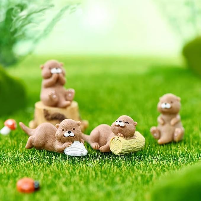 24 Pcs Miniature Otters Figurines Small Otter Toys for Decorative Garden Moss Landscapes,Fairy Gardens, Dollhouses,Birthday Cake Toppers,Cute Animal Shaped Statues & Cartoon Crafts
