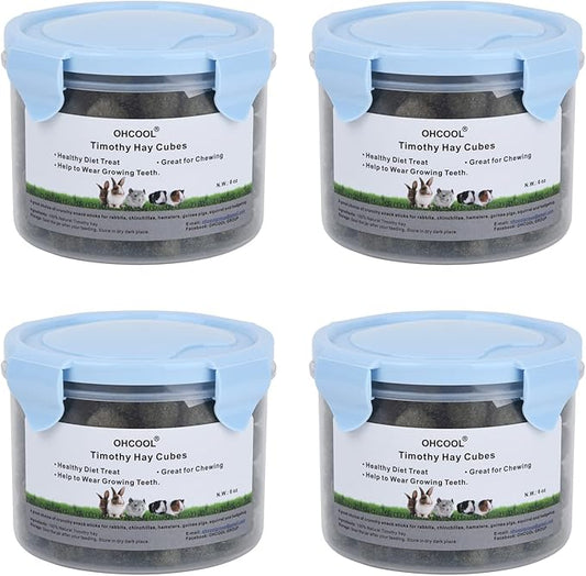 Timothy Hay Cubes 24 oz (4 * 6oz) -100% Natural Timothy Hay Made Pellets for Rabbits Tortoise Guinea Pig