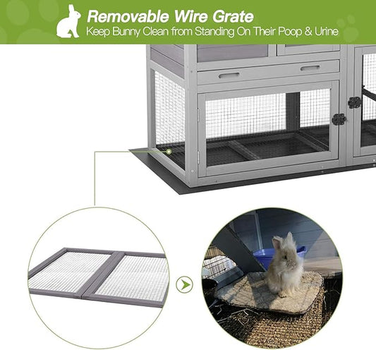 Gutinneen Rabbit House Indoor Outdoor Rabbit Hutch with Ventilation Door,Wooden Bunny cage with No LeakageTray, Removable Bottom Wire Mesh & PVC Layer,Chicken Coop UV Panel