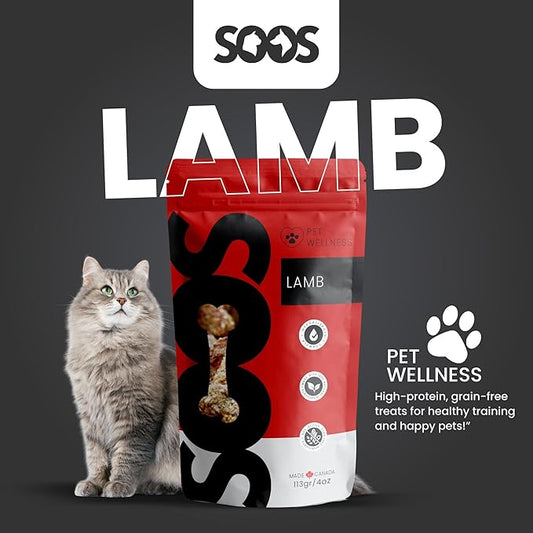 SOOS Natural Lamb Treats for Dogs & Cats - High Protein, Grain Free, Vitamin Minerals, Healthy Training Treats - 113g