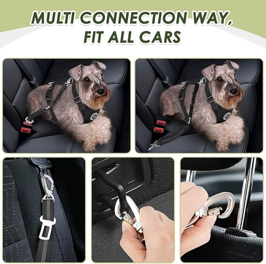 SlowTon Dog Seat Belt Harness for Car, Dog Car Harness Adjustable Mesh Breathable & Dog Seatbelt Safety Tether with Elastic Bungee for Small Medium Large Pets(Black, Double Clip, XXS)