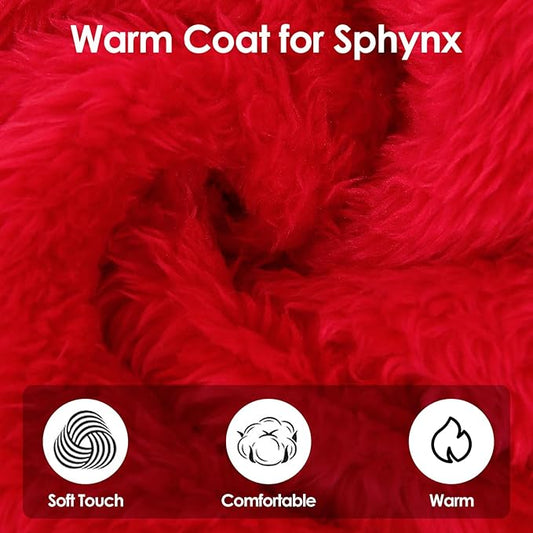 SUNFURA Sphynx Hairless Cat Sweater, Full Body Warm Fleece Sweaters with Sleeves for Cats, Soft Turtleneck Cat Clothes, Cozy Pullover Pajamas for Hairless Cats Devon, Donskoy & Small Dogs, Red L