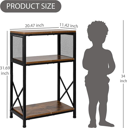 10 Gallon Fish Tank Stand, Aquarium Stand with 3-Tier Storage Shelves, Rustic Brown Metal Frame Turtle Tank,Adjustable Height Design (10 Gallon)