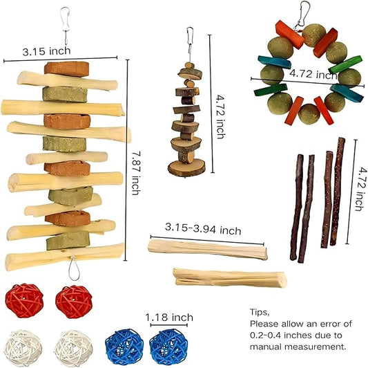 Rabbit Chew Toys,Natural Chew Treats Sticks and Balls for Bunny Chinchilla Guinea Pig Hamster,Bunny Chew Toys for Teeth