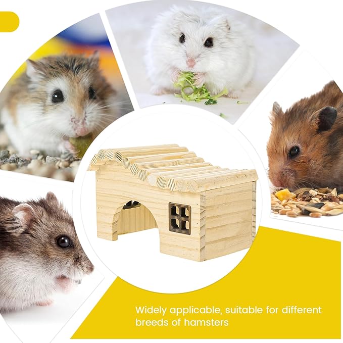 Wooden Hamster Platform and Dwarf Hamster House, Cute Syrian Tiny House Hideout, Small Animal Pet DIY Accessories for Rats, Gerbils & Small Pets (All-in-one)
