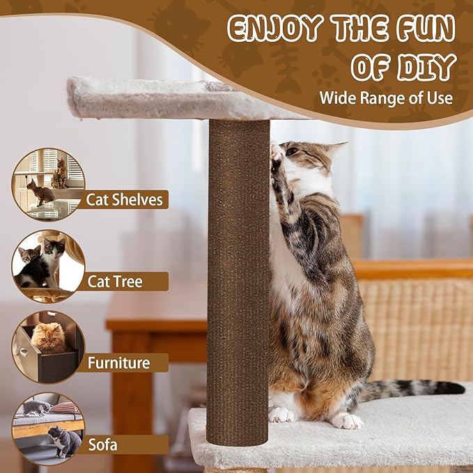 Climbing Cat Scratcher Mat Trimmable Cat Scratching Post Carpet 39.3’’x15.8’’ Self Adhesive Carpet Mat Pad Replacement for Cat Tree Shelves Post Couch Wall Furniture Steps DIY Protector (Brown)