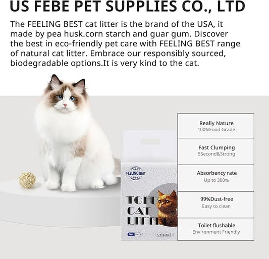 Tofu Cat Litter 11.2LB(5.6lb×2bag) Clumping, 100% Natrual Raw Materials, Clumping,Flushable,Ultra Absorbent and Fast Drying,Solubility in Water,Really Dust-Free,Less Scattering