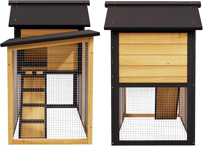 Large Chicken Coop and Run Outdoor Indoor Two Story Rabbit Hutch Pet House Guinea Pig Cage with Removable Tray,Ramp,Ventilation Doors for Chickens,Bunny,Ducks,Quails(Natural Wood)