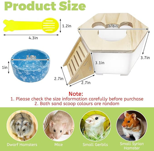 Hamiledyi Hamster Sand Bath Box Transparent Gerbil Digging Sand Container Acrylic Small Dwarf & Syrian Hamster Shower Bathtub with Climbing Ladder Bowl and Scoop Cage Accessories for Lemmings