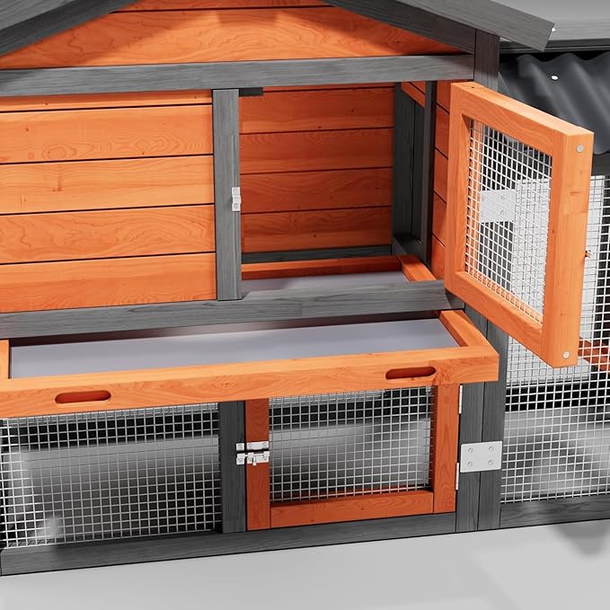Chicken Coop,Wooden Duck House Outdoor Indoor,Hen House Poultry Quail Cage with Waterproof, Run, Elevated Retreat, Ramp, Door (Brown)