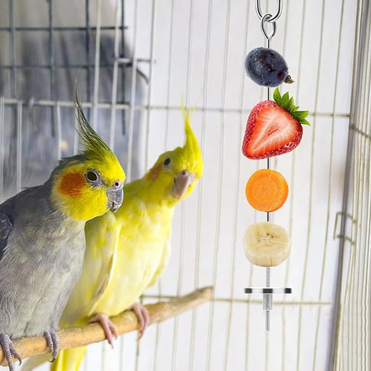 Bird Food Holder Stainless Steel Fruit Vegetable Stick Skewer for Parrots Cockatoo Cockatiel Cage Treating Tool (L: 7.86inch)